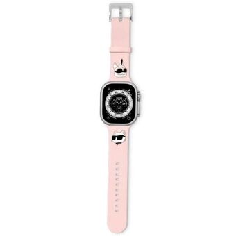 Karl Lagerfeld Pasek KLAWLSLKCNP Apple Watch 42/44/45/49mm rosa/rosa armband i 3D-gummimaterial med Karl & Choupette Heads