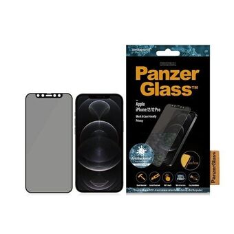PanzerGlass E2E Super+ iPhone 12/12 Pro Smidigt skalvänligt Antimikrobiellt Microfracture Privacy, svart/svart.