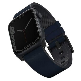 UNIQ rem Straden Apple Watch Series 1/2/3/4/5/6/7/8/9/SE/SE2/Ultra/Ultra 2 42/44/45/49mm. Läderhybridrem blå