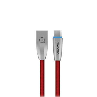 USAMS U-Light USB-C flätad kabel Röd / Röd 1,2 m TCZSUSB04 (US-SJ184)