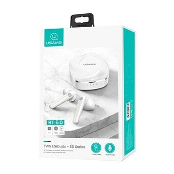 USAMS Bluetooth 5.0 TWS SD serie trådløse hovedtelefoner hvid/hvid BHUSD01