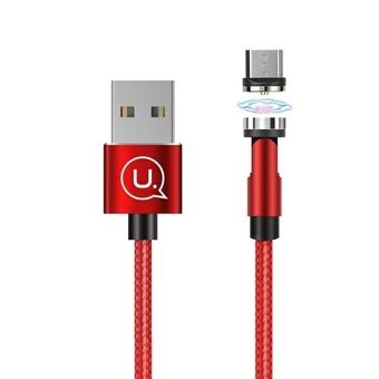 USAMS Magnetisk kabel U59 microUSB 2.1A Fast Charge 1m flätad röd/röd SJ474USB02 (US-SJ474) justerbar vinkel
