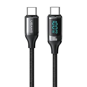 USAMS Kabel flätad U78 USB-C till USB-C LED 1,2m 100W Snabbladdning svart (US-SJ546)