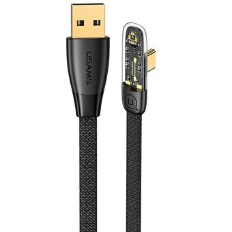 USAMS vinklad kabel USB till USB-C PD 6A 66W Snabbladdning Iceflake Series 1,2m svart/svart SJ585USB01 (US-SJ585)