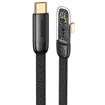 USAMS vinklad kabel USB-C till Lightning PD 20W Snabbladdning Iceflake Series 2m svart/svart SJ586USB01 (US-SJ586)