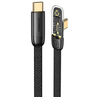 USAMS vinklad kabel USB-C till USB-C PD 100W Snabbladdning Iceflake Series 2m svart/svart SJ587USB01 (US-SJ587)