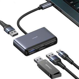 USAMS-adapter HUB 4-in-1 med 2xUSB 2.0/USB 3.0/USB-C i färgen grå/mörkgrå, modell SJ627HUB01 (US-SJ627)