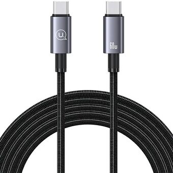 USAMS-kabel USB-C till USB-C 60W 2m Snabbladdning, stål/svart (US-SJ664)
