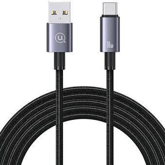 USAMS Kabel USB till USB-C 3A 2m Snabbladdning, stål-/svartfärgad SJ666USB01 (US-SJ666)