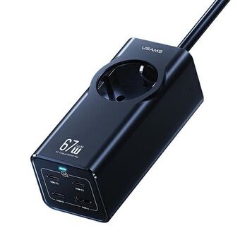 USAMS Strömskena 67W 3x USB-C + USB Snabbladdningsförlängningskabel EU svart/svart CC225TC01 (US-CC225)