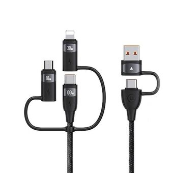 USAMS Kabel U85 2xUSB-C/USB/Micro-USB/ Lightning 6w1 1,2m 100W PD Snabb Laddning svart/svart SJ645USB01 (US-SJ645)