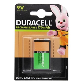 Duracell 170mAh uppladdningsbara HR22 9V-batterier - 2 st
