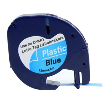 Dymo LetraTag-etikett Svart text på blå tejp (91205) 12 mm × 4M (S0721670)