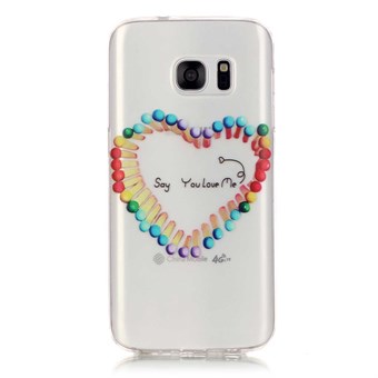 Snyggt genomskinligt Samsung Galaxy S7 Edge silikonskydd Regnbågsfärgat hjärta