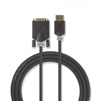 Displayport kabel | DisplayPort Hane | DVI-D 24 + 1-stift hane | 4K@30Hz | Guldpläterad | 2,00 m | Runda | PVC | Antracit | Fönsterlåda