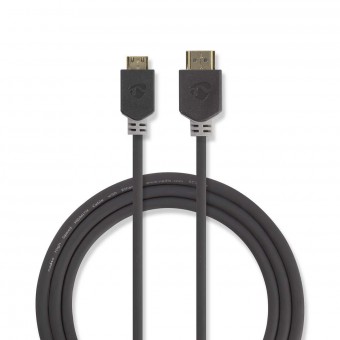 High Speed ​​​​HDMI ™-kabel med Ethernet | HDMI™-kontakt | HDMI™-minikontakt | 4K@60Hz | 18 Gbps | 2,00 m | Runda | PVC | Antracit | Fönsterlåda