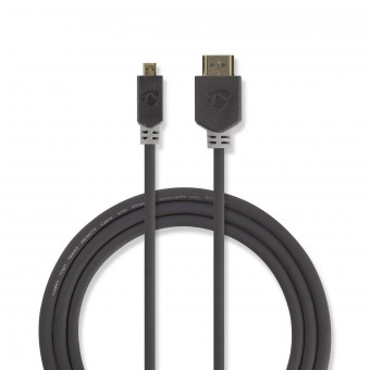 High Speed ​​​​HDMI ™-kabel med Ethernet | HDMI™-kontakt | HDMI™ mikrokontakt | 4K@30Hz | 10,2 Gbps | 2,00 m | Runda | PVC | Antracit | Fönsterlåda