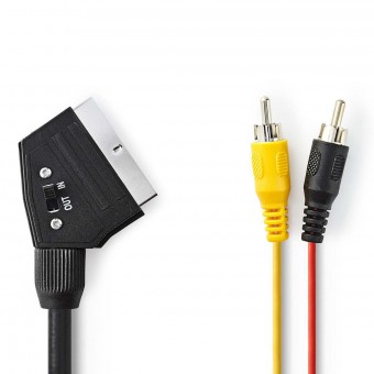SCART-kabel | SCART He | 2x RCA hankontakt | Nickelpläterad | Omkopplingsbar | 480p | 2,00 m | Runda | PVC | Svart | Plastpåse