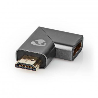 HDMI™ Adapter | HDMI™ Hane / HDMI™ Kontakt | HDMI™ Hona / HDMI™ Utgång | Guldplaterad | Vinklat höger | Aluminium | Grått Med Metall | 1 st. | Kartong med täckt fönster