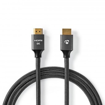HDMI™-kabel | HDMI™-kontakt | HDMI™-kontakt | 8K@60Hz | eARC | Guldpläterad | 1,00 m | Bomull | Antracit / Gun Metal Grå | Täckfönsterlåda