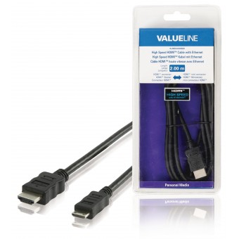 Höghastighets HDMI-kabel med Ethernet HDMI-kontakt - HDMI Mini Hane 2,00 m Svart