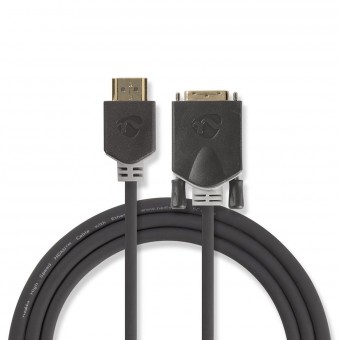 HDMI™-kabel | HDMI™-kontakt | DVI-D 24 + 1-stift hane | 1080p | Guldpläterad | 2,00 m | Bara | PVC | Antracit | Plastpåse