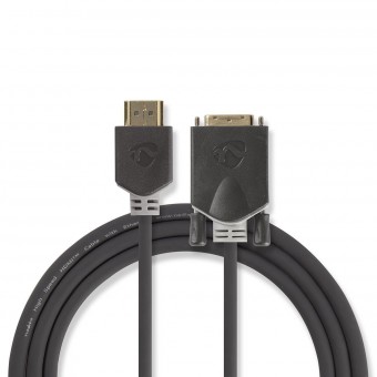 HDMI™-kabel | HDMI™-kontakt | DVI-D 24 + 1-stift hane | 1080p | Guldpläterad | 2,00 m | Bara | PVC | Antracit | Fönsterlåda med Eurolås