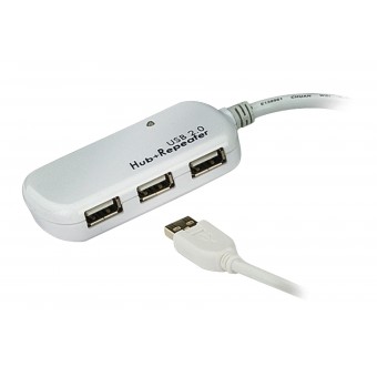 Active Usb 2.0 förlängningskabel USB A hane - 4x USB-hubb 12 m Ivory