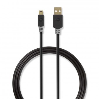 USB-kabel | USB 2.0 | USB-A hane | USB Mini-B 5-stift hane | 480 Mbps | Guldpläterad | 2,00 m | Runda | PVC | Antracit | Plastpåse