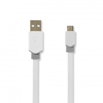 USB-kabel | USB 2.0 | USB-A hane | USB Micro-B hane | 480 Mbps | Guldpläterad | 1,00 m | Platt | PVC | Vit | Plastpåse