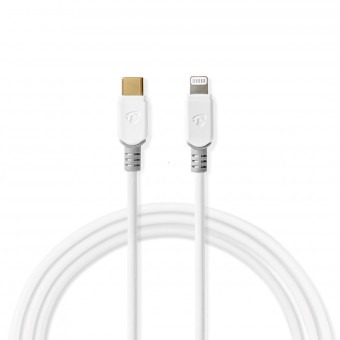 USB-kabel | USB 2.0 | Apple Lightning 8-stift | USB-C™ hane | 480 Mbps | Guldpläterad | 3,00 m | Runda | PVC | Grå/Vit | Fönsterlåda