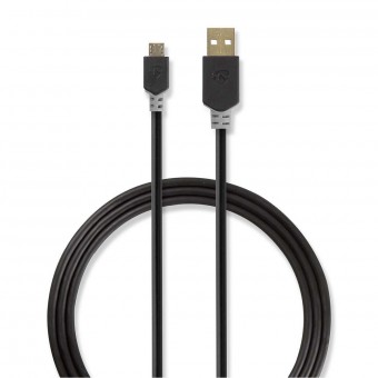 USB-kabel | USB 2.0 | USB-A hane | USB Micro-B hane | 480 Mbps | Guldpläterad | 3,00 m | Runda | PVC | Antracit | Fönsterlåda