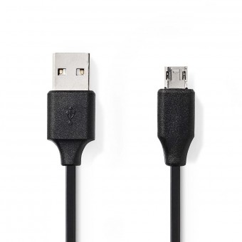 USB-kabel | USB 2.0 | USB-A hane | USB Micro-B hane vändbar | 480 Mbps | Nickelpläterad | 1,00 m | Runda | PVC | Svart | Blåsor