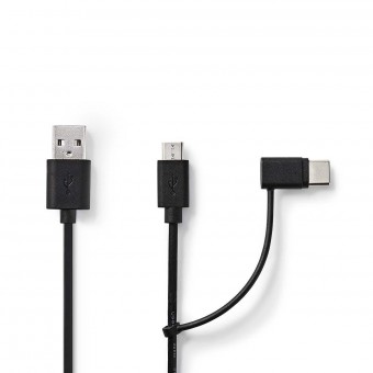 2 i 1 kabel | USB 2.0 | USB-A hane | USB Micro-B hane / USB-C™ hane | 480 Mbps | 1,00 m | Nickelpläterad | Runda | PVC | Svart | Blåsor
