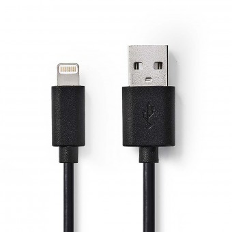 Blixtkabel | USB 2.0 | Apple Lightning 8-stift | USB-A hane | 480 Mbps | Nickelpläterad | 1,00 m | Runda | PVC | Svart | Plastpåse