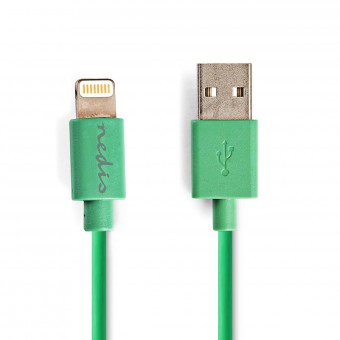 Blixtkabel | USB 2.0 | Apple Lightning 8-stift | USB-A hane | 480 Mbps | Nickelpläterad | 1,00 m | Runda | PVC | Grön | Plastpåse