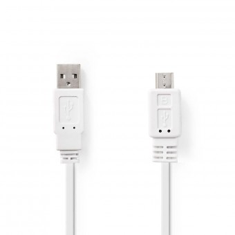 USB-kabel | USB 2.0 | USB-A hane | USB Micro-B hane | 480 Mbps | Nickelpläterad | 1,00 m | Platt | PVC | Vit | Plastpåse