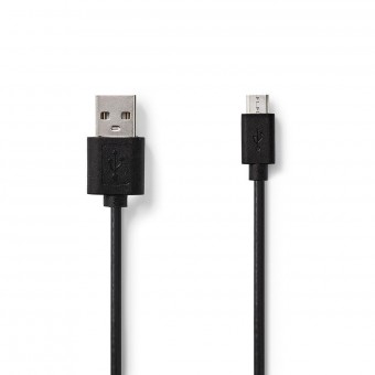 USB-kabel | USB 2.0 | USB-A hane | USB Micro-B hane | 480 Mbps | Nickelpläterad | 2,00 m | Runda | PVC | Svart | Känna