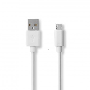 USB-kabel | USB 2.0 | USB-A hane | USB Micro-B hane | 480 Mbps | Nickelpläterad | 1,00 m | Runda | PVC | Vit | Låda