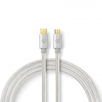 USB-kabel | USB 2.0 | USB-C™ hane | USB Micro-B hane | 480 Mbps | Guldpläterad | 2,00 m | Runda | Flätad / Nylon | Aluminium | Täckfönsterlåda