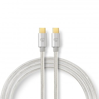 USB-kabel | USB 2.0 | USB-C™ hane | USB-C™ hane | 480 Mbps | Guldpläterad | 1,00 m | Runda | Flätad / Nylon | Silver | Täckfönsterlåda