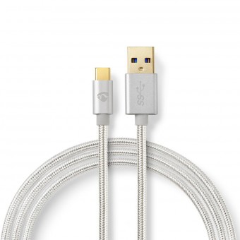 USB-kabel | USB 3.2 Gen 1 | USB-A hane | USB-C™ hane | 5 Gbps | Guldpläterad | 2,00 m | Runda | Flätad / Nylon | Aluminium | Täckfönsterlåda
