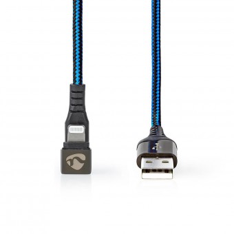 USB-kabel | USB 2.0 | Apple Lightning, 8-stifts | USB-A Hane | 480 Mbps | Nickelplaterad | 1.00 m | Rund | Flätad / Nylon | Blå / Svart | Kartong med täckt fönster
