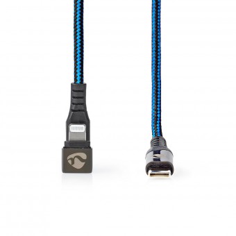 USB-kabel | USB 2.0 | Apple Lightning, 8-stifts | USB-C™ Hane | 480 Mbps | Nickelplaterad | 1.00 m | Rund | Flätad / Nylon | Blå / Svart | Kartong med täckt fönster