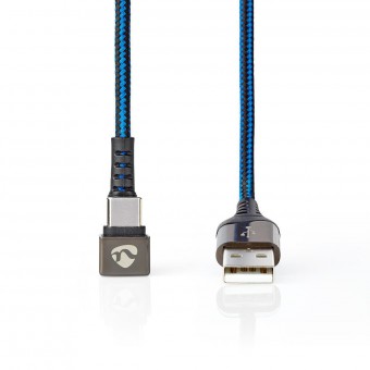 USB-kabel | USB 2.0 | USB-A Hane | USB-C™ Hane | 480 Mbps | Guldplaterad | 1.00 m | Rund | Flätad / Nylon | Blå / Svart | Kartong med täckt fönster
