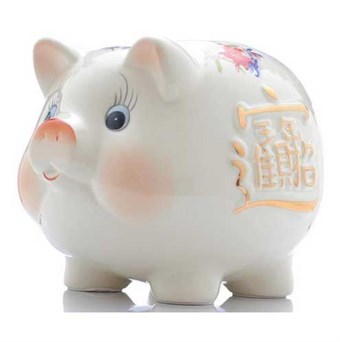 Piggy Bank - Vit handmålad spargris med kinesiska ornament - BEGRÄNSAD MODELL