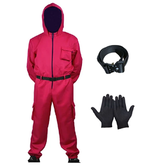 Squid Game - Kostym + Bälte + Handskar - XL - 180-185 cm