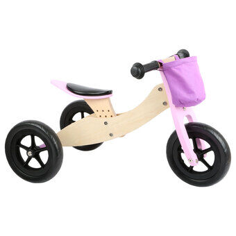 Trehjuling och balanscykel i trä 2i1 rosa