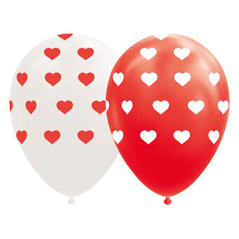 Ballonger Hjärta Röd/Vit 30cm, 8 st.