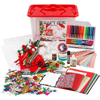 Hobbybox röd med kreativa material, 1 st.